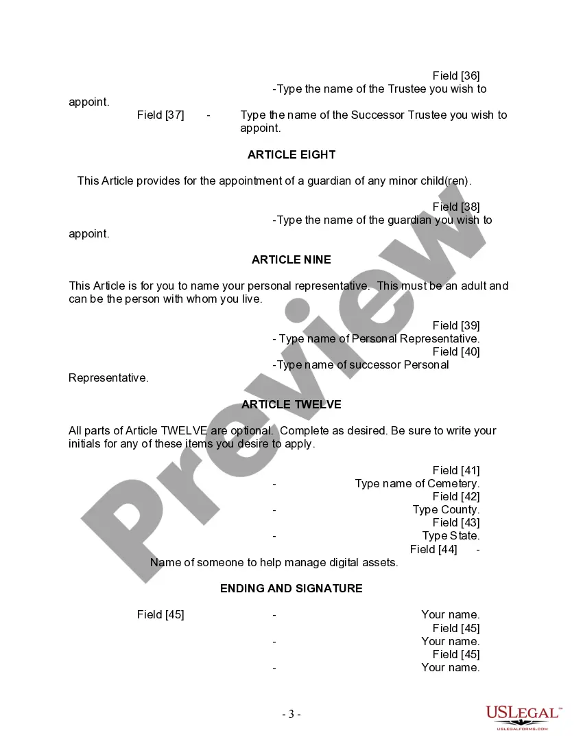 Preview Last Will and Testament for Divorced Person Not Remarried with Adult and Minor Children