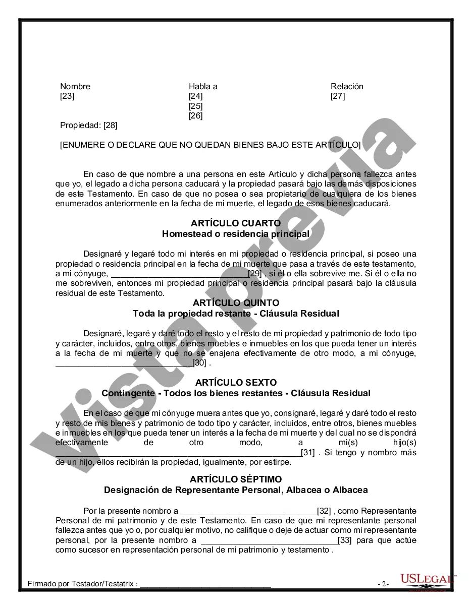 Get Formulario de última voluntad y testamento legal para persona casada con hijos adultos Preview Formulario de última voluntad y testamento legal para persona casada con hijos adultos
