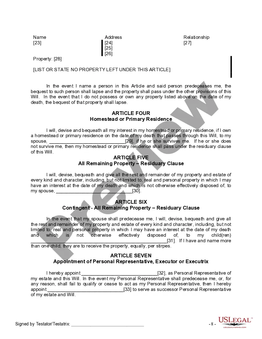 Preview Last Will and Testament for Married person with Adult Children