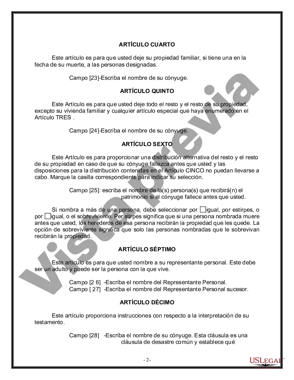 Get Formulario de última voluntad y testamento legal para una persona casada sin hijos Preview Formulario de última voluntad y testamento legal para una persona casada sin hijos