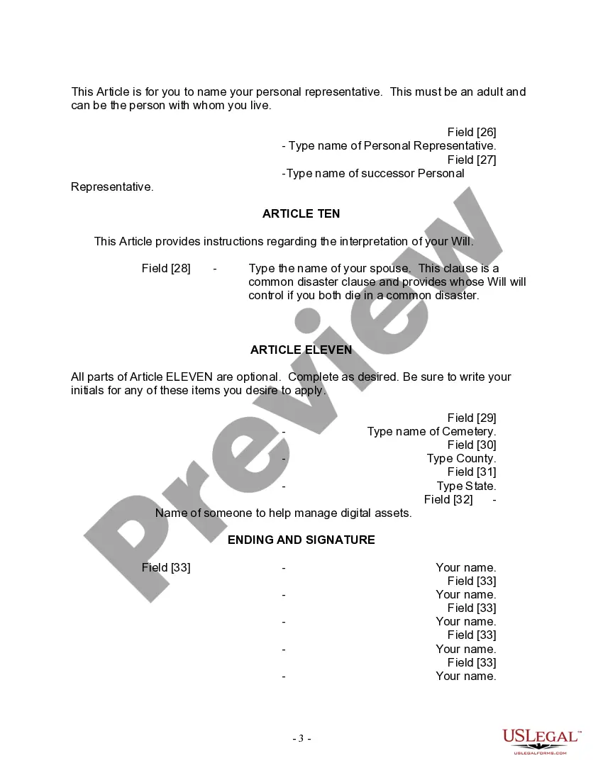 Preview Last Will and Testament for a Married Person with No Children