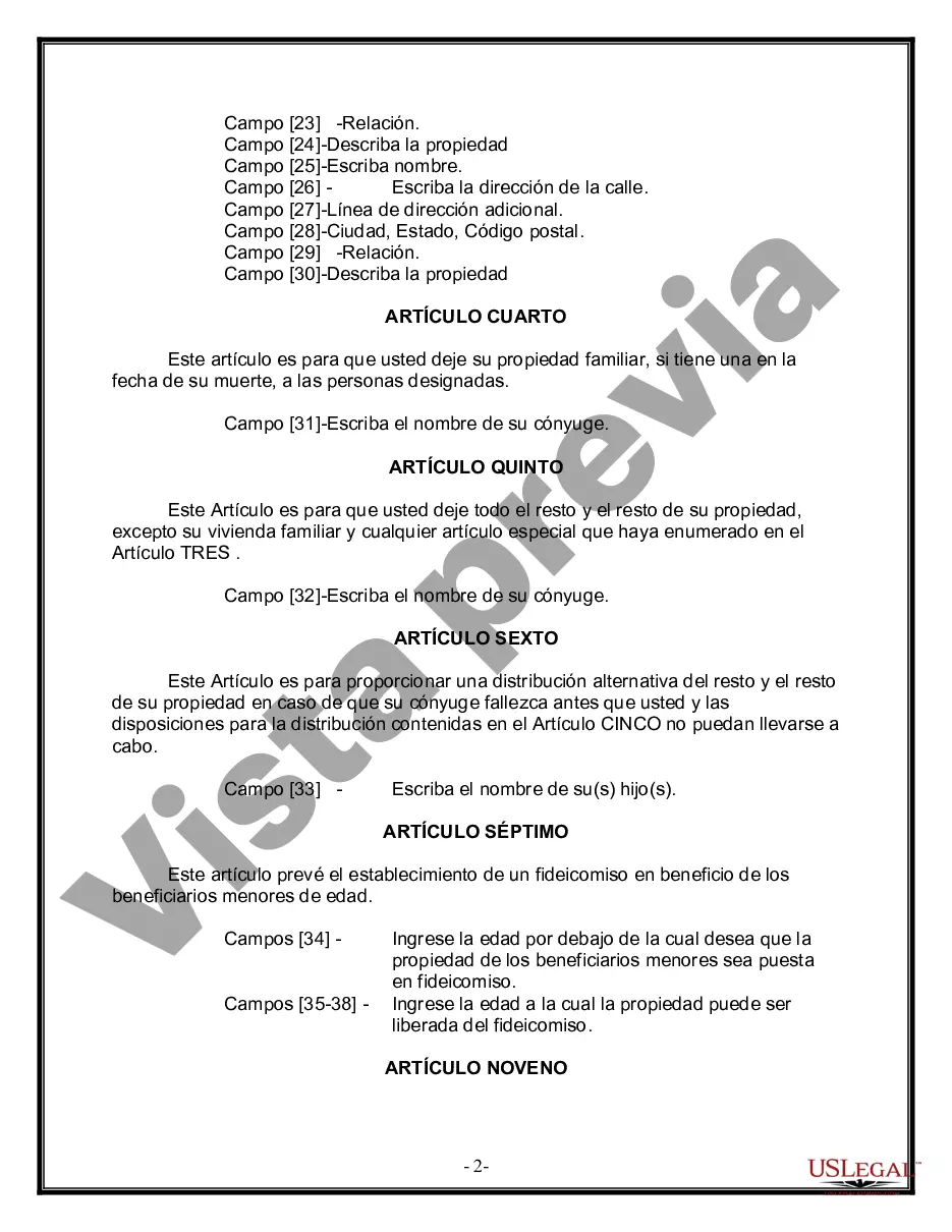 Get Formulario de última voluntad y testamento legal para persona casada con hijos menores Preview Formulario de última voluntad y testamento legal para persona casada con hijos menores