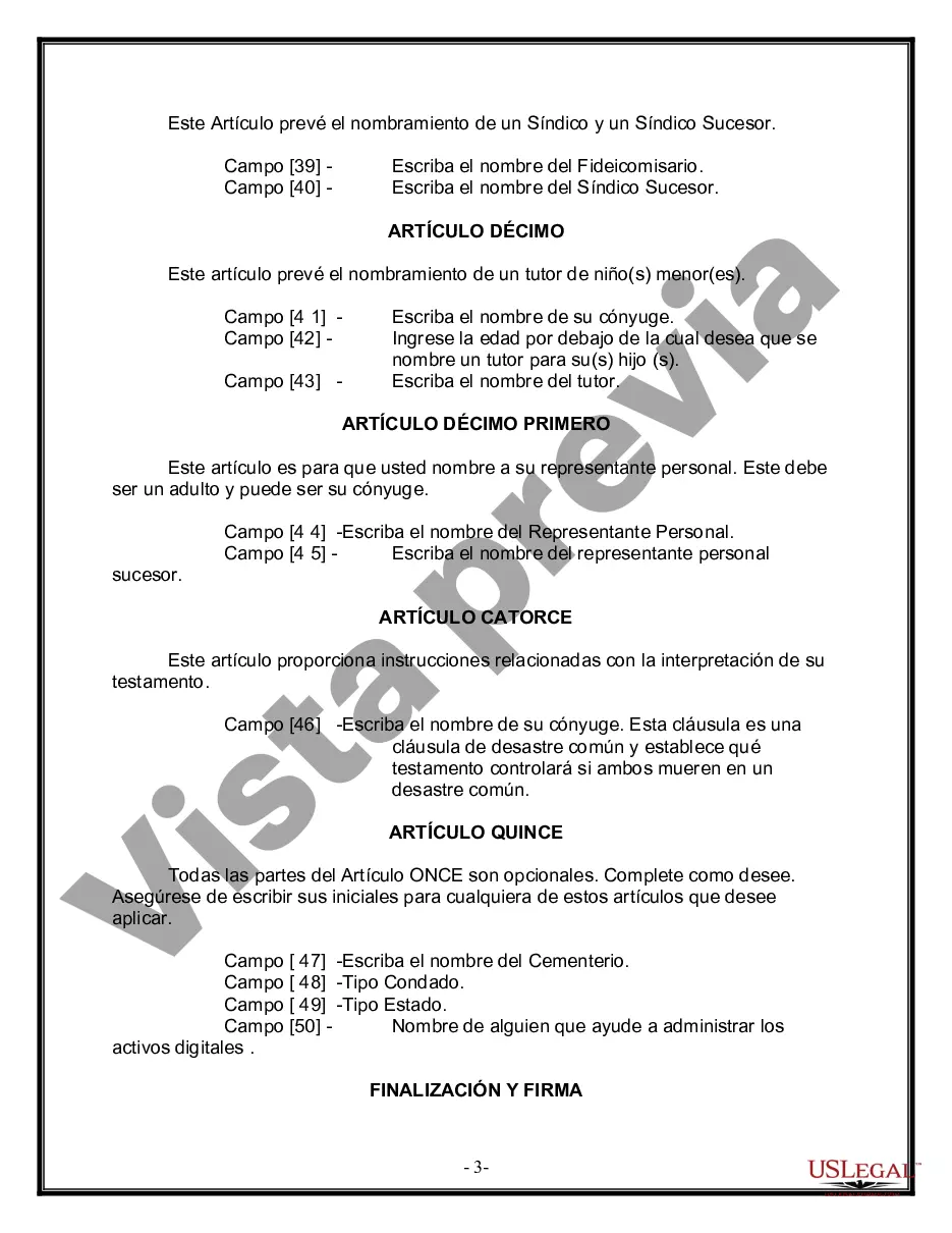 Get Formulario de última voluntad y testamento legal para persona casada con hijos menores Preview Formulario de última voluntad y testamento legal para persona casada con hijos menores