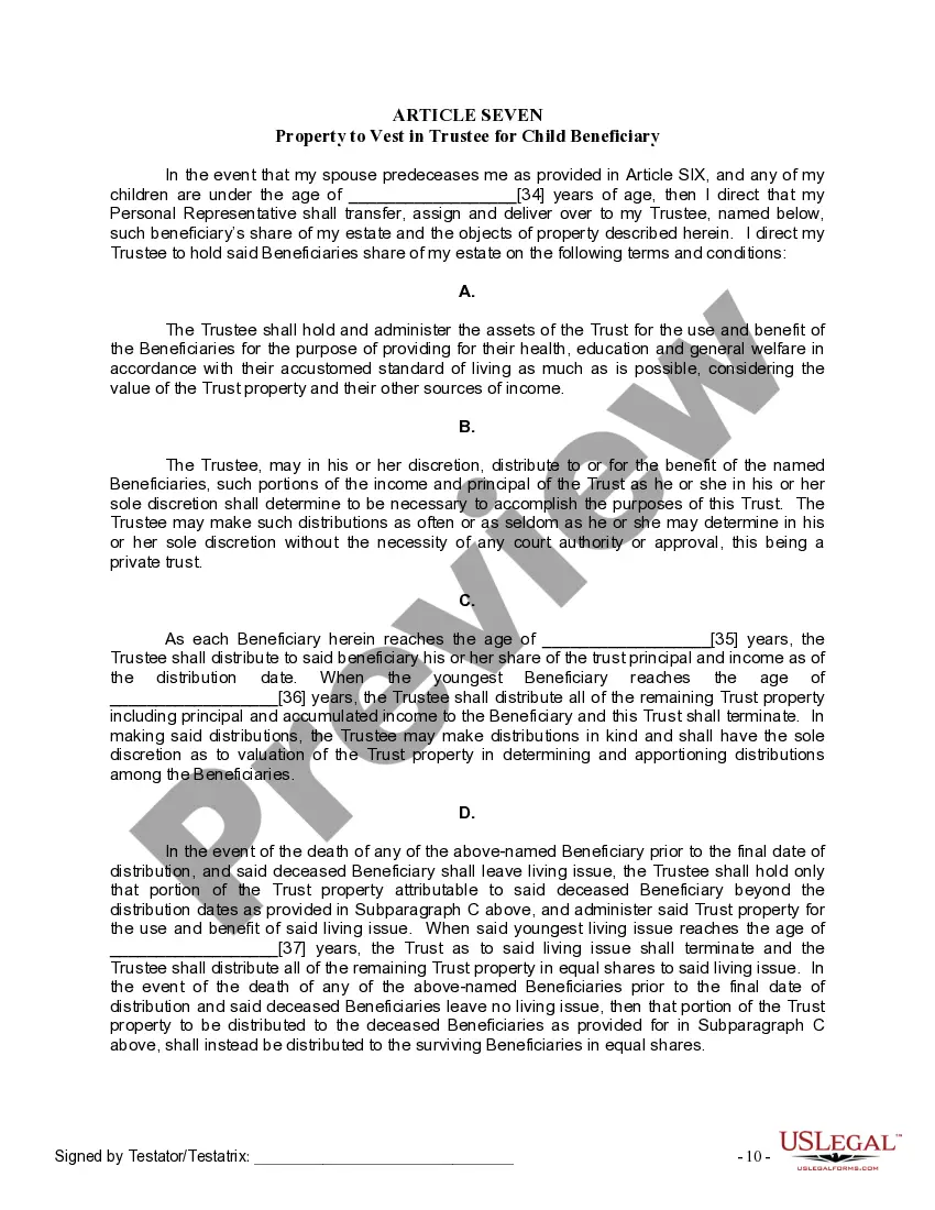 Preview Last Will and Testament for Married person with Minor Children