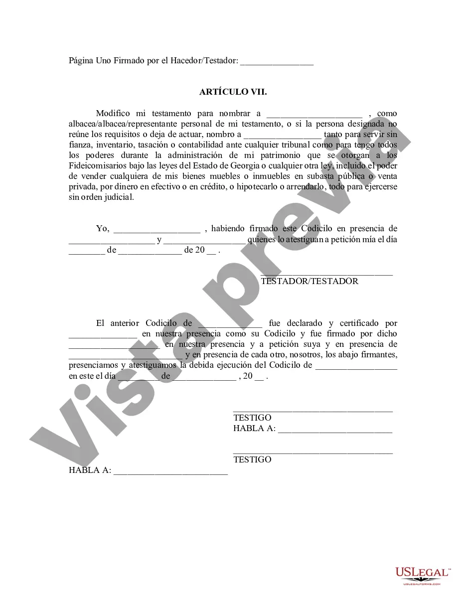 Get Codicilo al formulario de testamento para enmendar su testamento - Cambios o enmiendas de testamento Preview Codicilo al formulario de testamento para enmendar su testamento - Cambios o enmiendas de testamento
