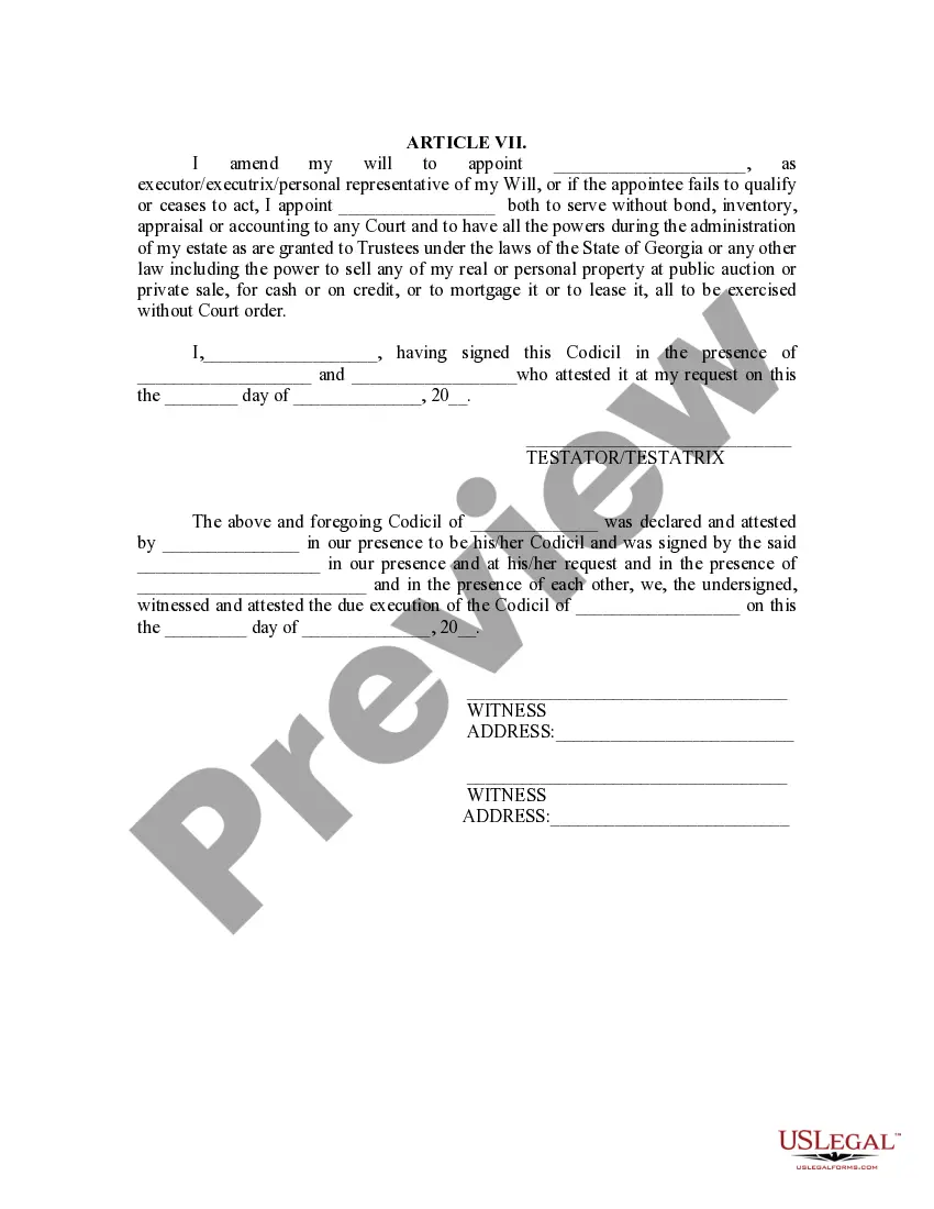 Get Codicil to Will Form for Amending Your Will - Will Changes or Amendments Preview Codicil to Will Form for Amending Your Will - Will Changes or Amendments
