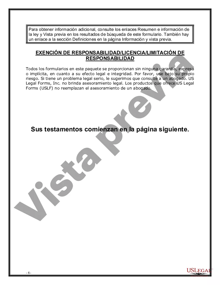 Preview Paquete de Voluntades Mutuas con Últimas Voluntades y Testamentos para Pareja Casada con Hijos Adultos