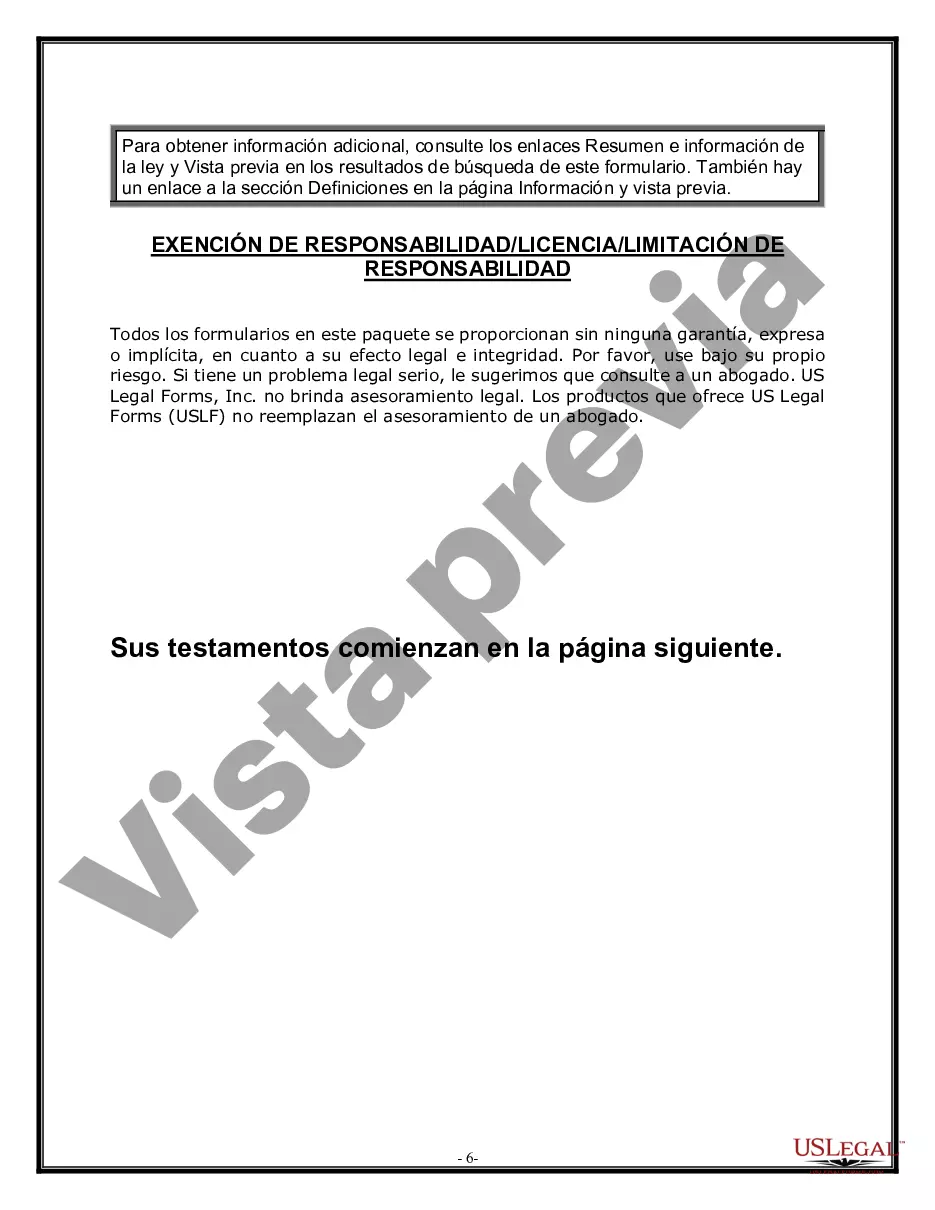 Preview Paquete de Voluntades Mutuas con Últimas Voluntades y Testamentos para Pareja Casada sin Hijos