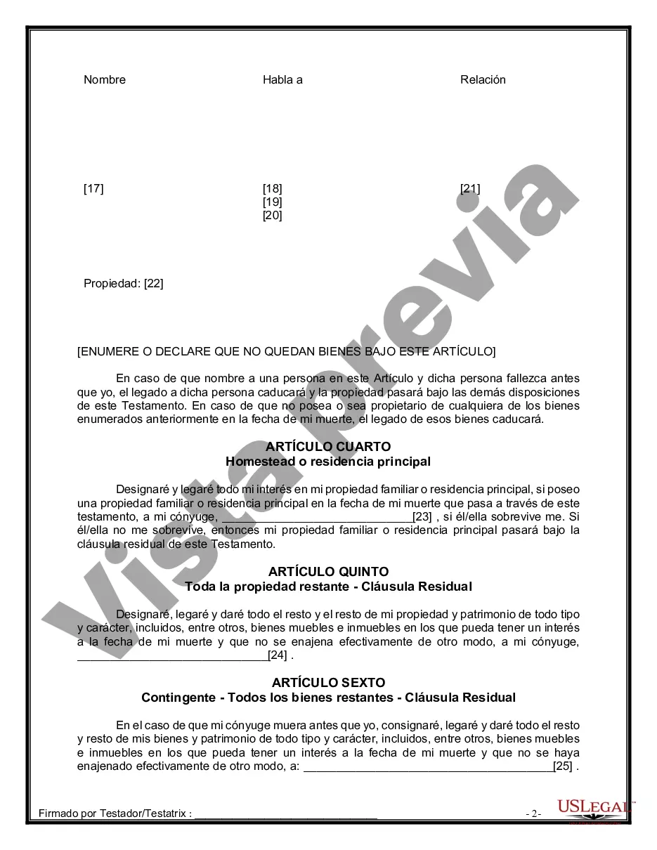 Preview Paquete de Voluntades Mutuas con Últimas Voluntades y Testamentos para Pareja Casada sin Hijos