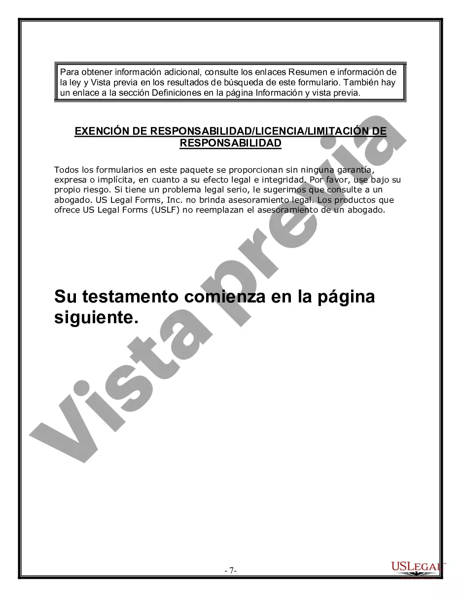 Preview Formulario Legal de Última Voluntad y Testamento para Persona Casada con Hijos Adultos y Menores de Matrimonio Anterior