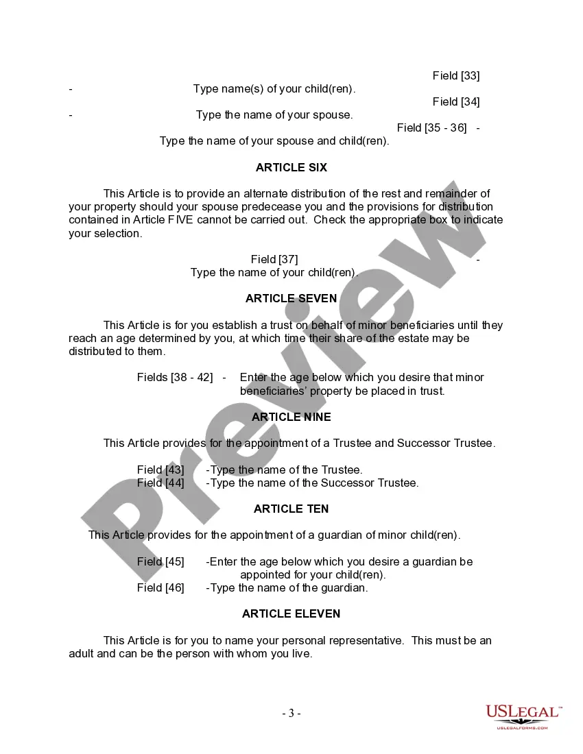 Preview Last Will and Testament for Married Person with Adult and Minor Children from Prior Marriage