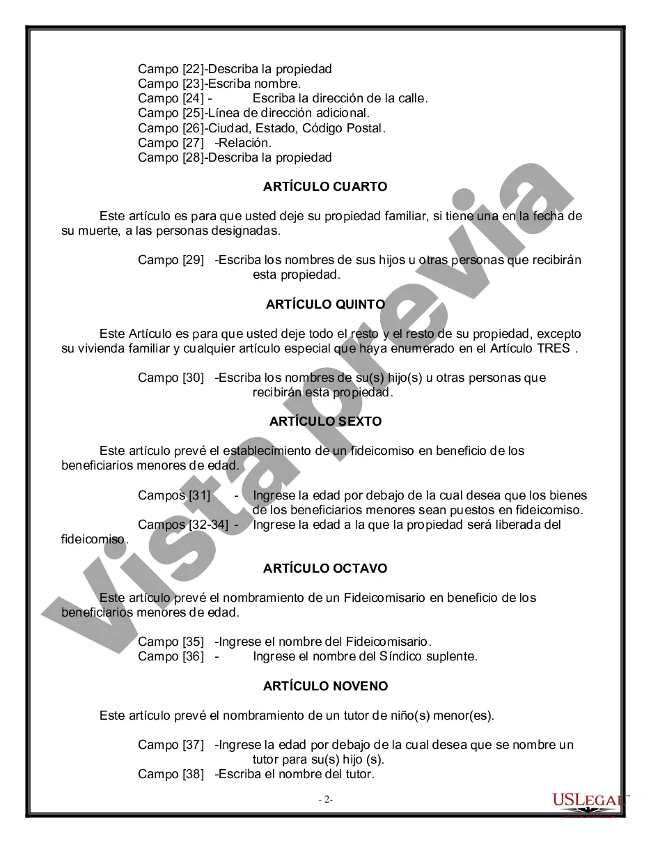 Preview Formulario Legal de Última Voluntad y Testamento para Viuda o Viudo con Hijos Menores