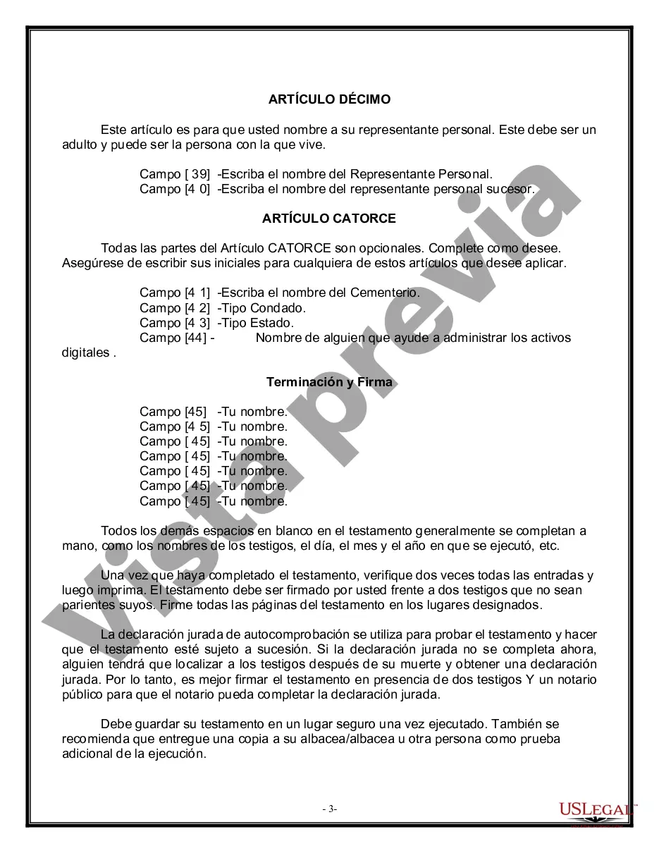 Preview Formulario Legal de Última Voluntad y Testamento para Viuda o Viudo con Hijos Menores