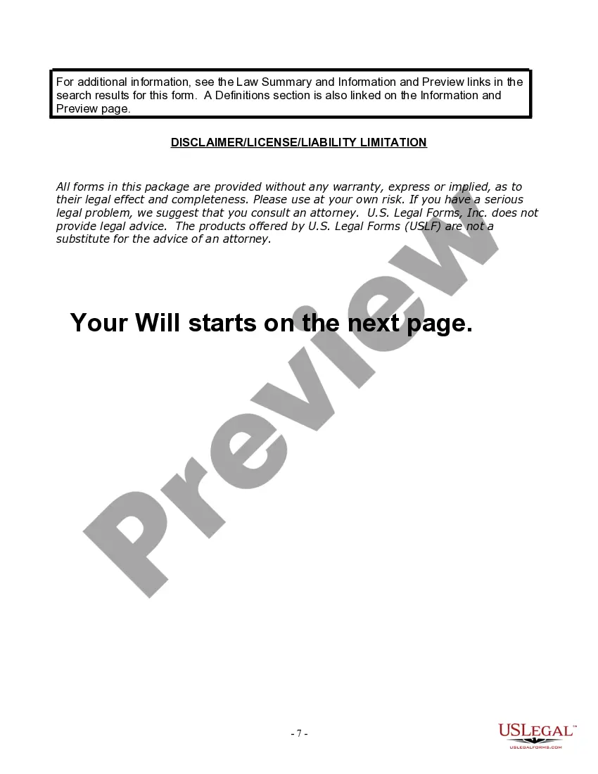 Preview Last Will and Testament for Widow or Widower with Minor Children
