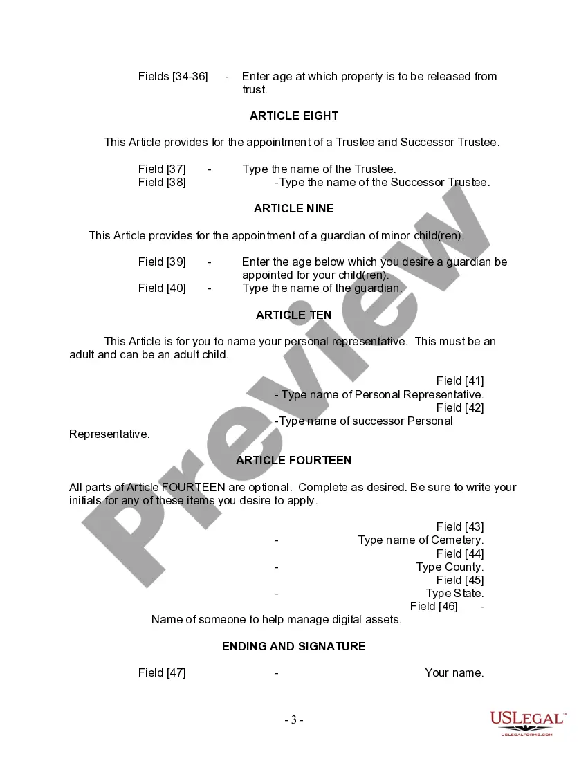 Preview Last Will and Testament for a Widow or Widower with Adult and Minor Children