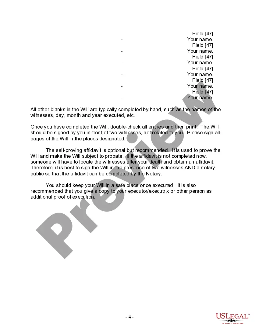 Preview Last Will and Testament for a Widow or Widower with Adult and Minor Children