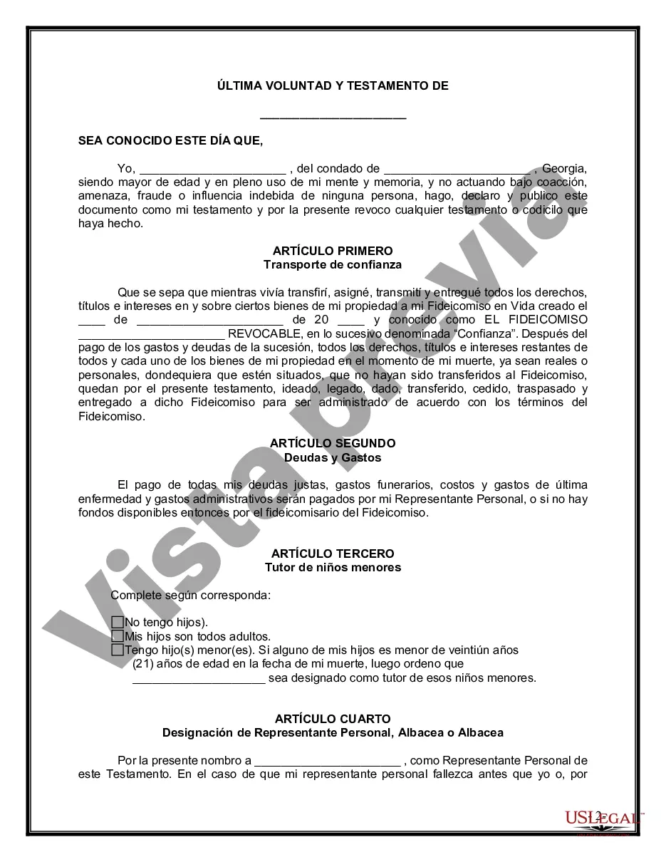 Preview Último testamento legal y formulario de testamento con todos los bienes en fideicomiso llamado testamento invertido