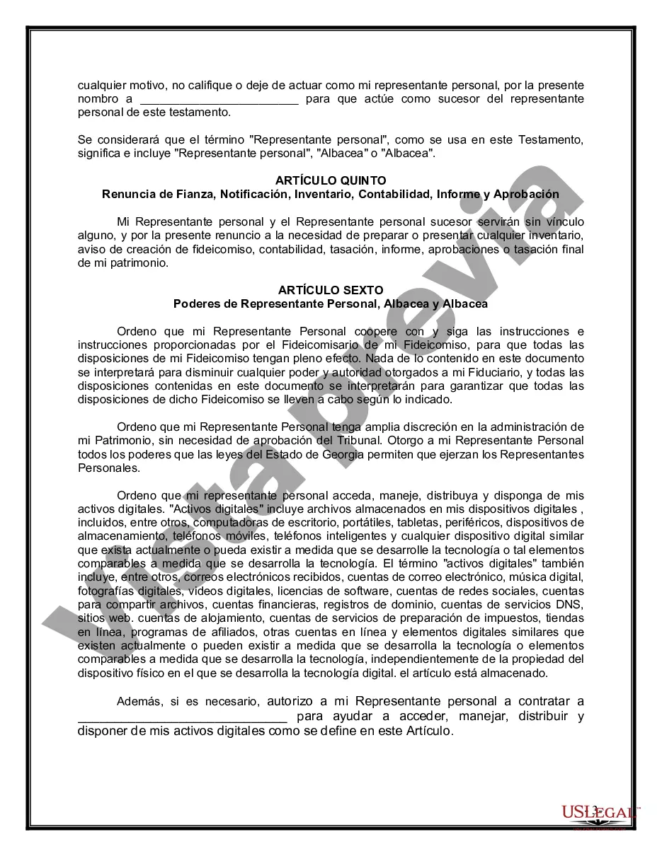 Preview Último testamento legal y formulario de testamento con todos los bienes en fideicomiso llamado testamento invertido