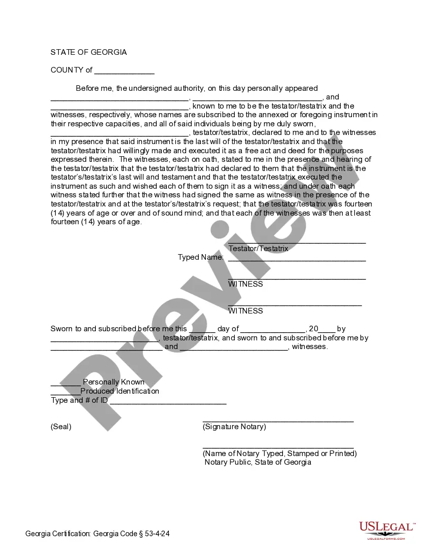 Preview Last Will and Testament with All Property to Trust called a Pour Over Will