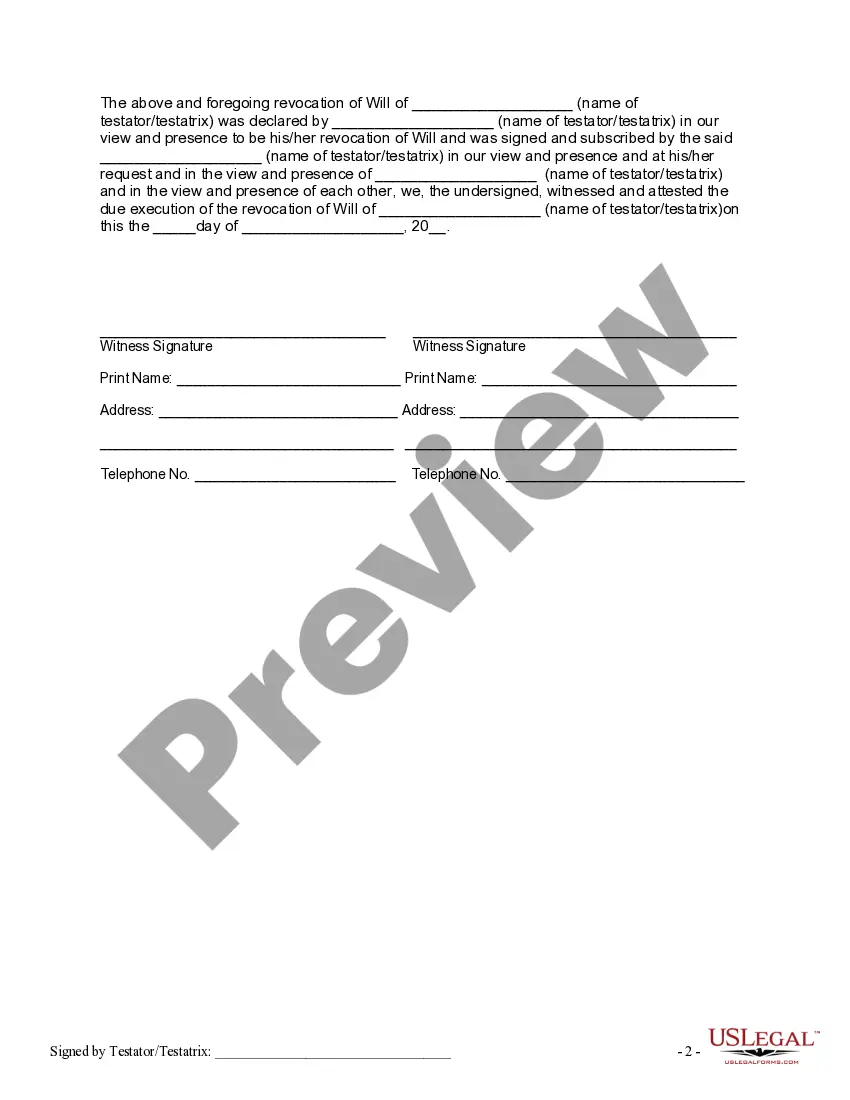 Preview Written Revocation of Will