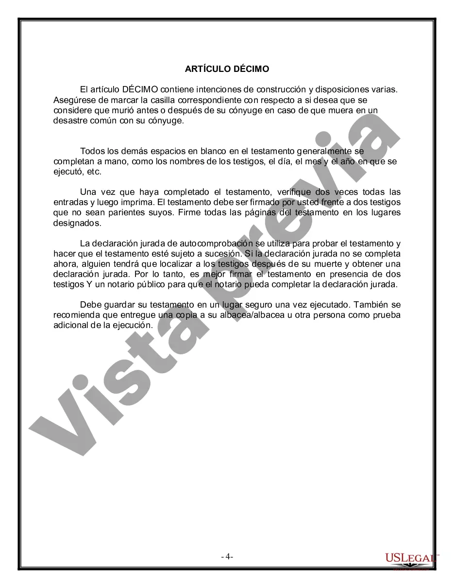 Preview Última voluntad y testamento para otras personas