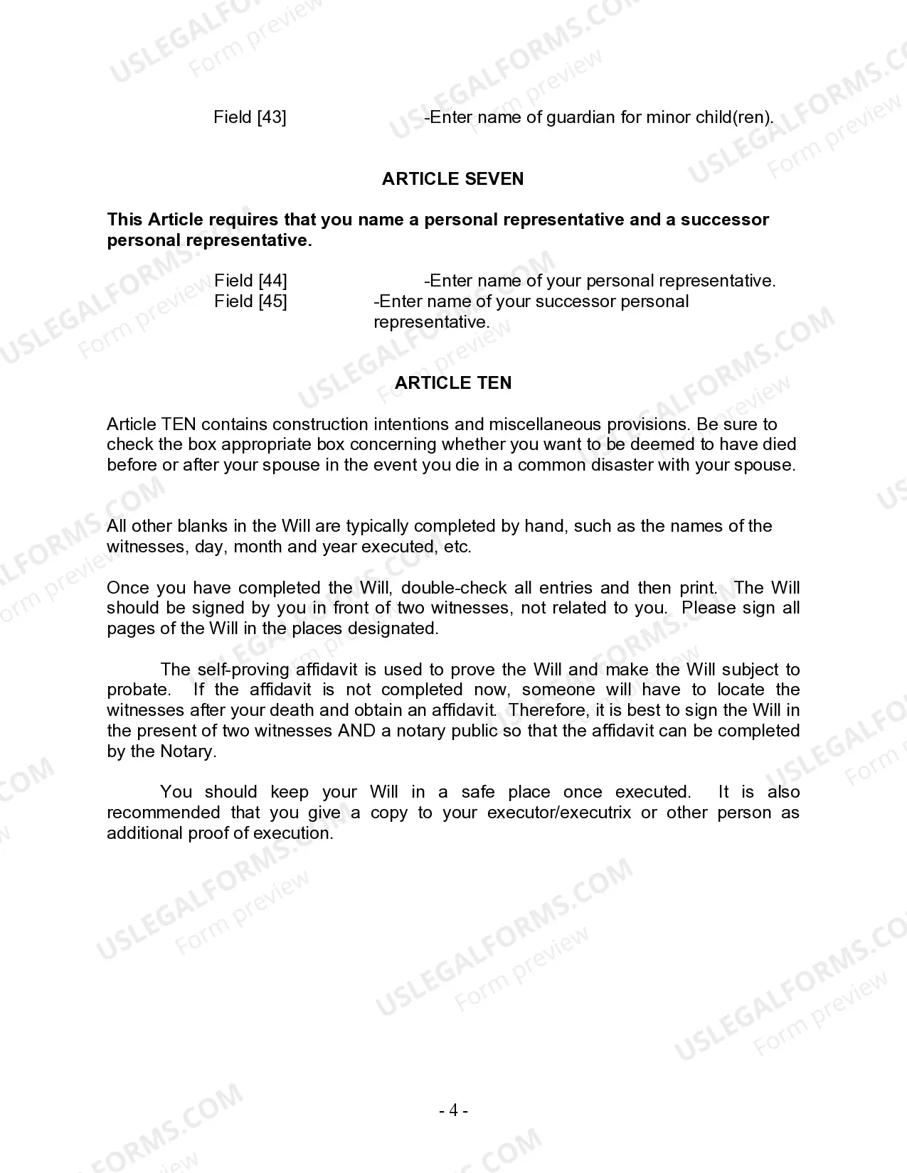 Preview Last Will and Testament for other Persons