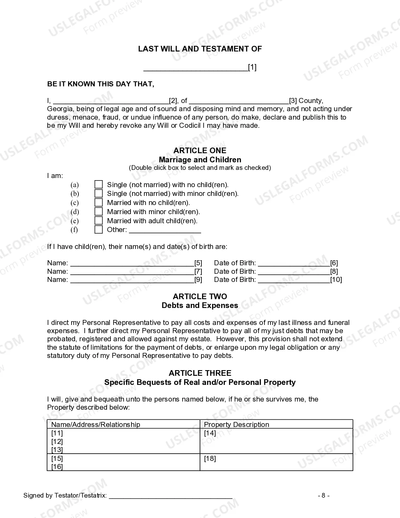 Preview Last Will and Testament for other Persons