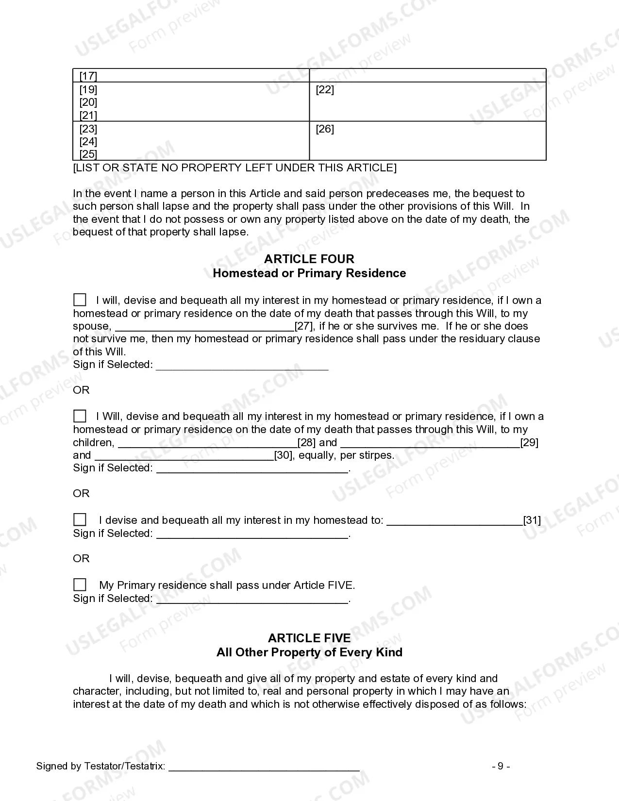 Preview Last Will and Testament for other Persons