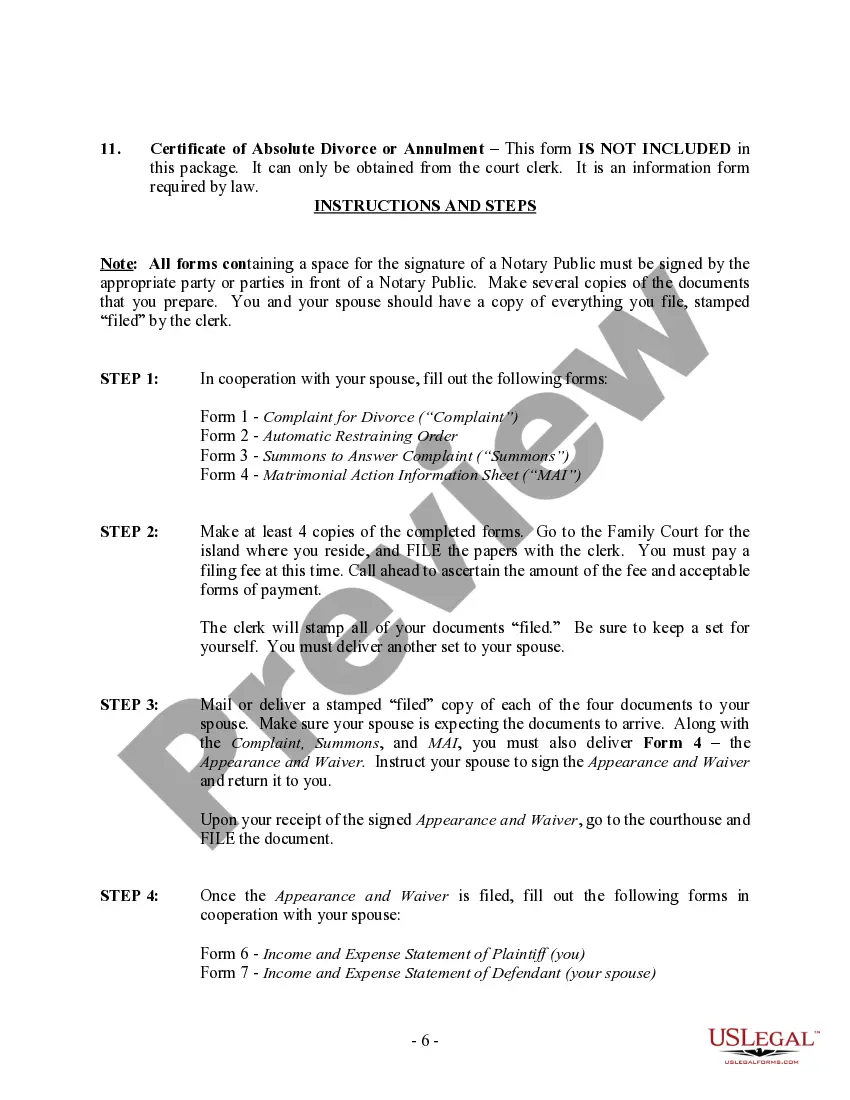 Preview Hawaii No-Fault Uncontested Agreed Divorce Package for Dissolution of Marriage with Adult Children and with or without Property and Debts