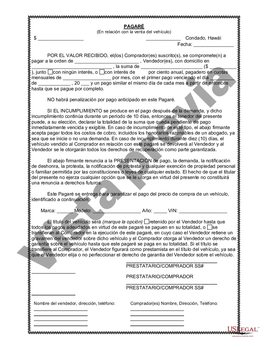 Preview Factura de venta de automóvil o vehículo, incluida la declaración del cuentakilómetros y el pagaré