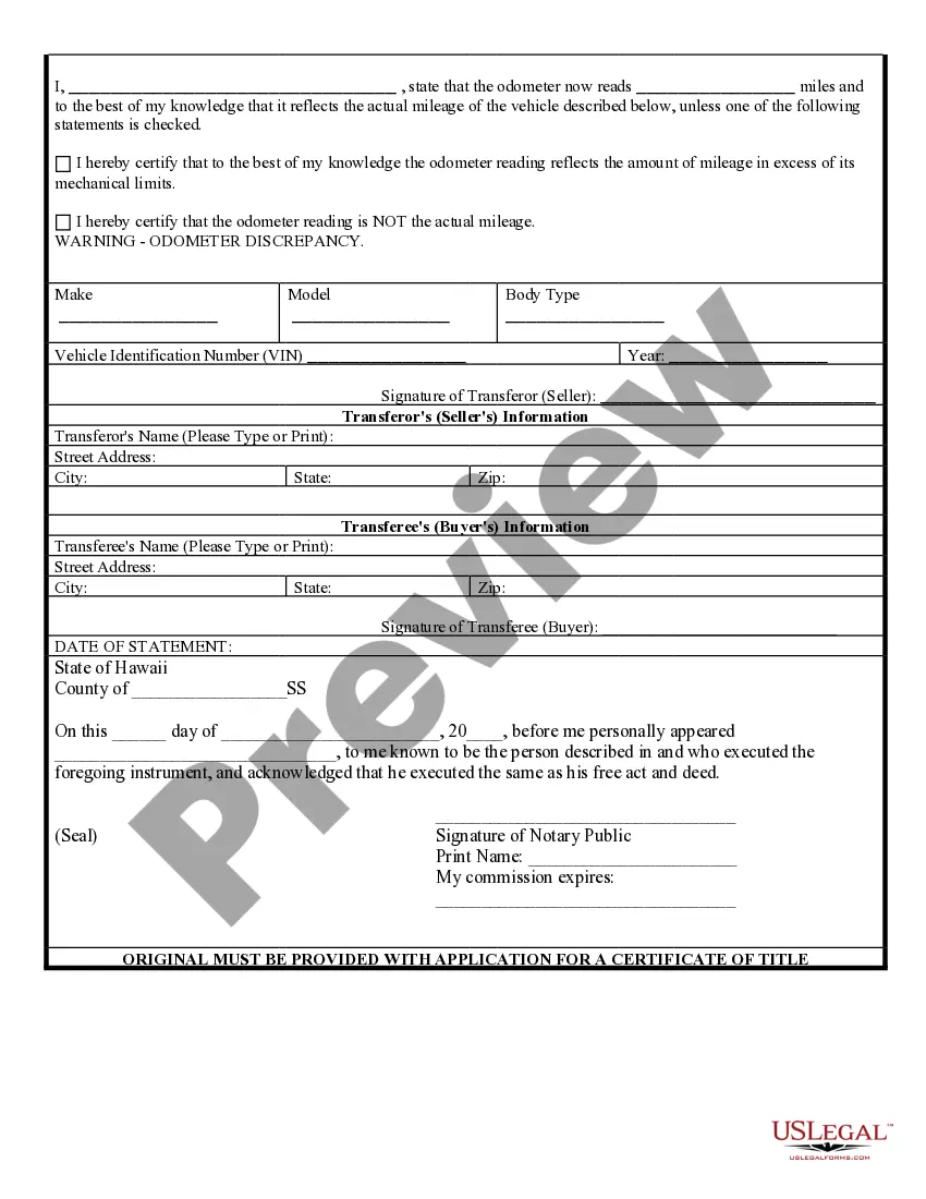 Preview Bill of Sale for Automobile or Vehicle including Odometer Statement and Promissory Note