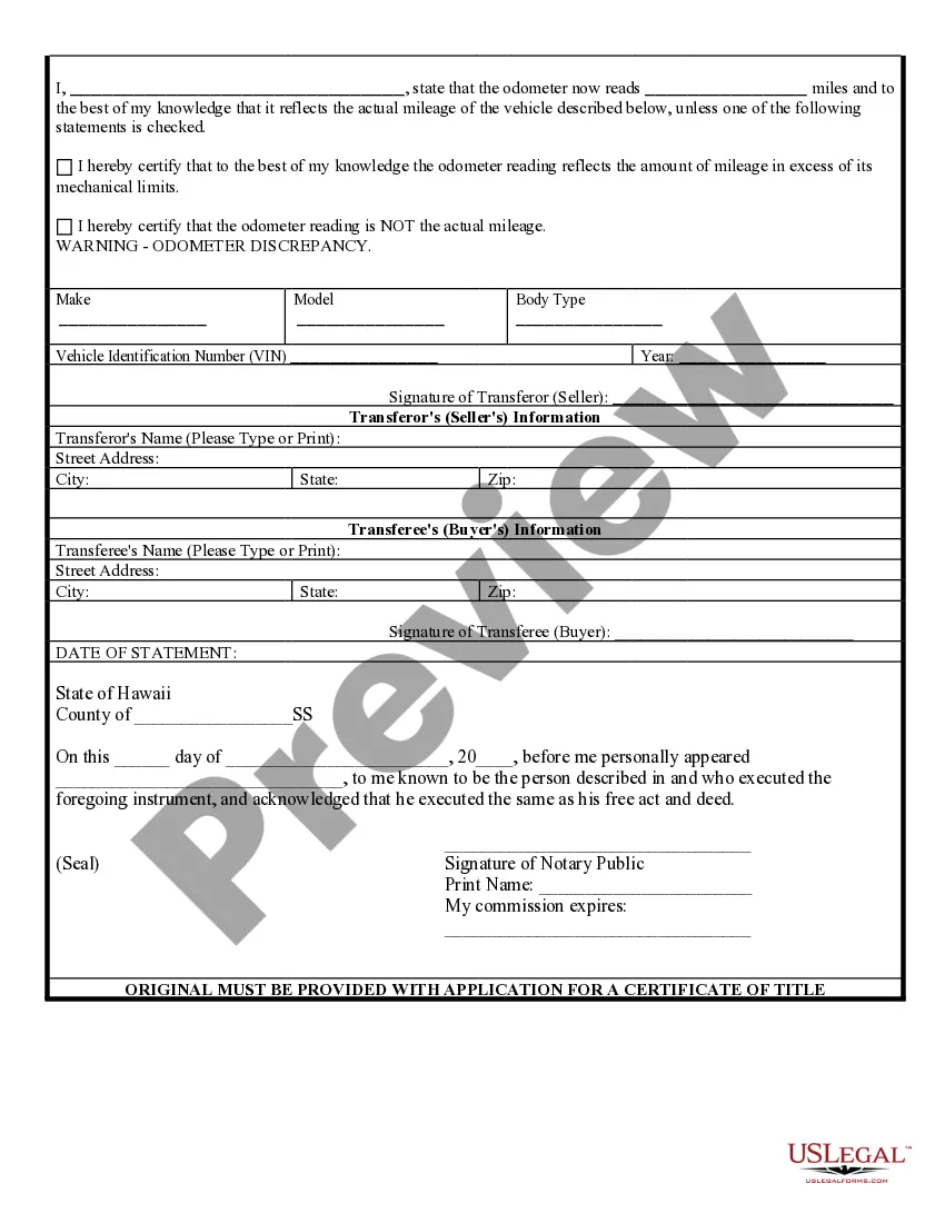 Preview Bill of Sale of Automobile and Odometer Statement for As-Is Sale
