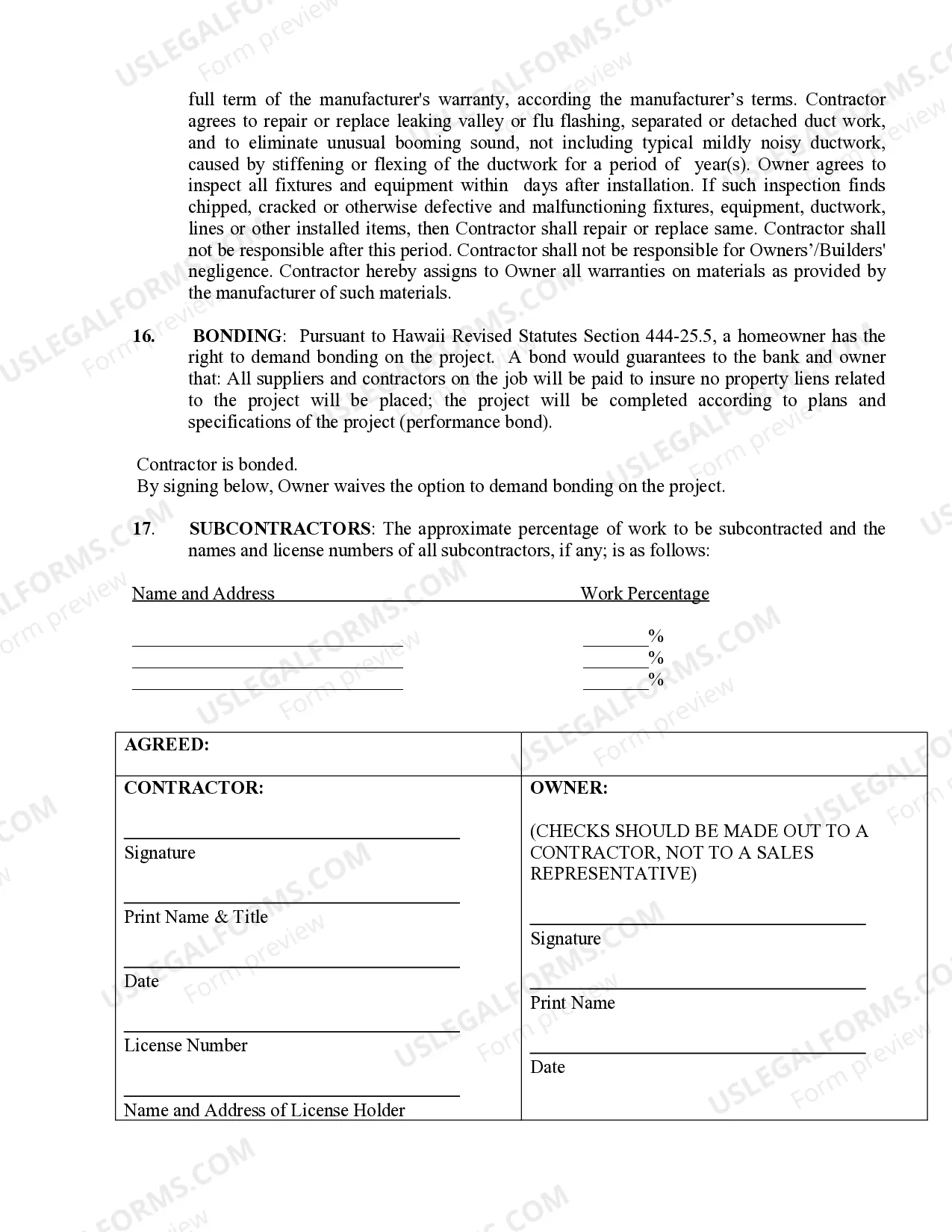 Preview HVAC Contract for Contractor