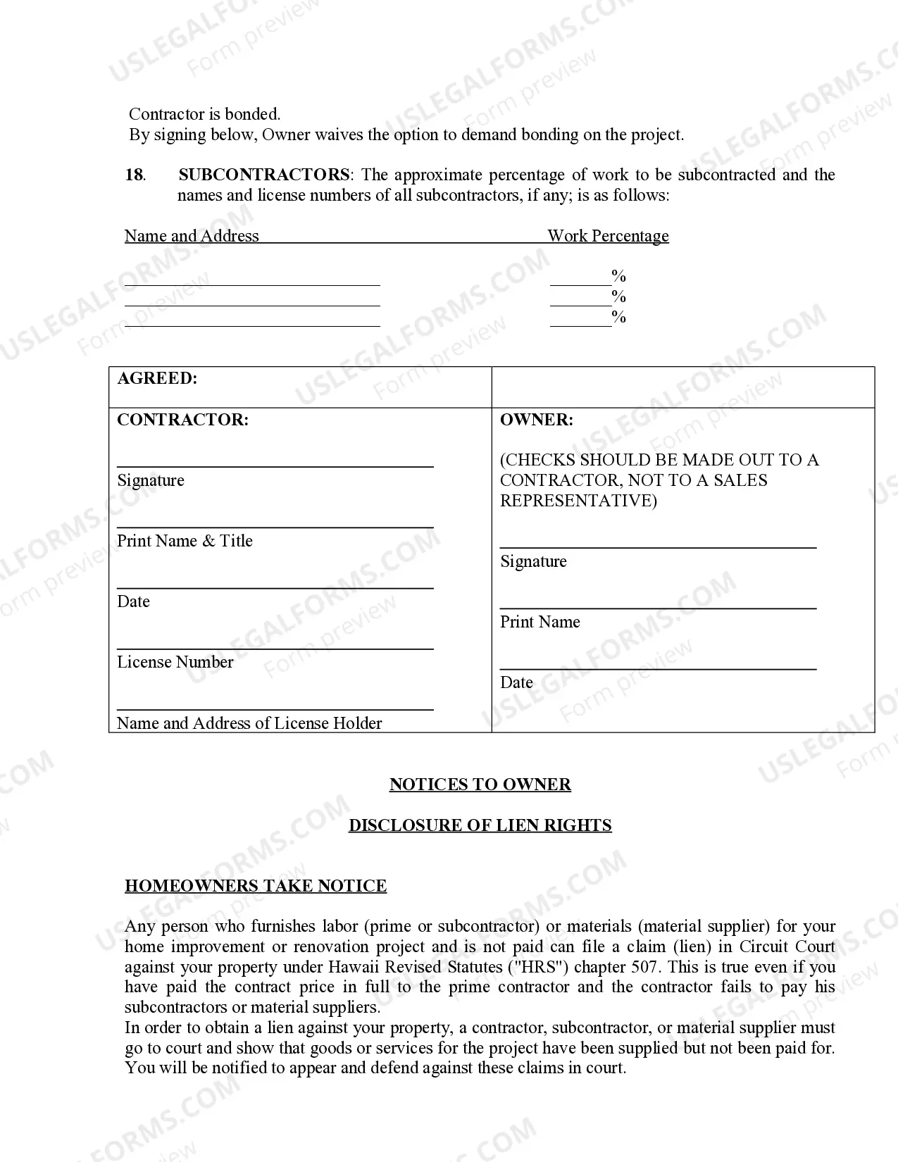 Preview Renovation Contract for Contractor