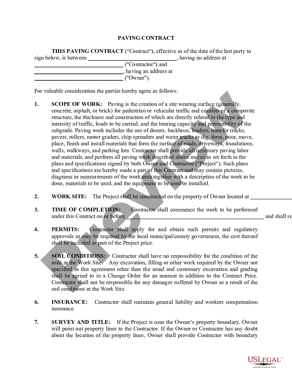 page 0 Paving Contract for Contractor preview