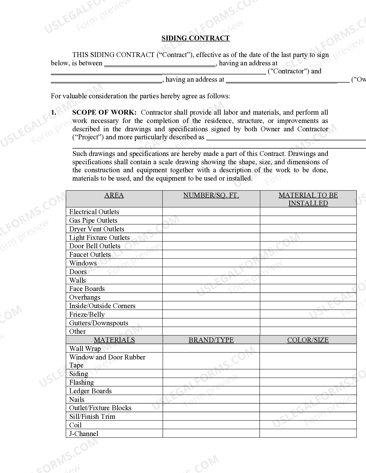 Hawaii Siding Contract for Contractor US Legal Forms
