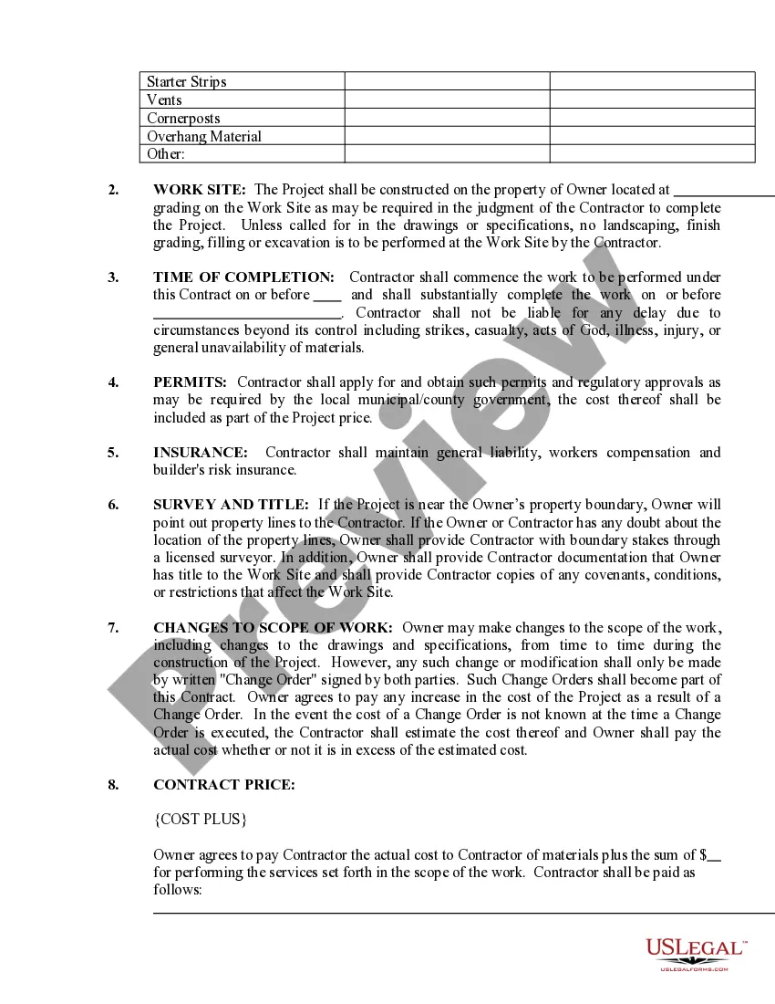 Preview Siding Contract for Contractor