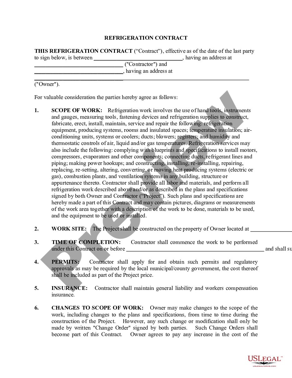 page 0 Refrigeration Contract for Contractor preview