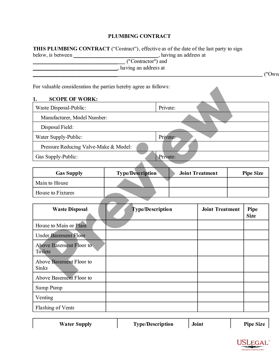 page 0 Plumbing Contract for Contractor preview
