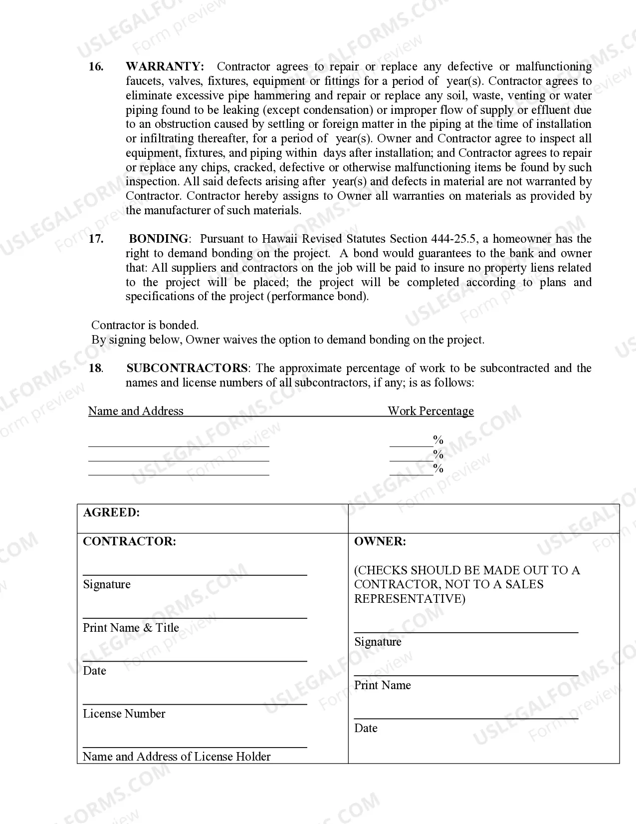 Preview Plumbing Contract for Contractor