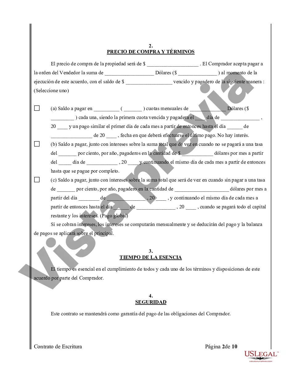 Preview Acuerdo o Contrato de Escritura de Venta y Compra de Bienes Raíces a/k/a Terreno o Contrato de Ejecución