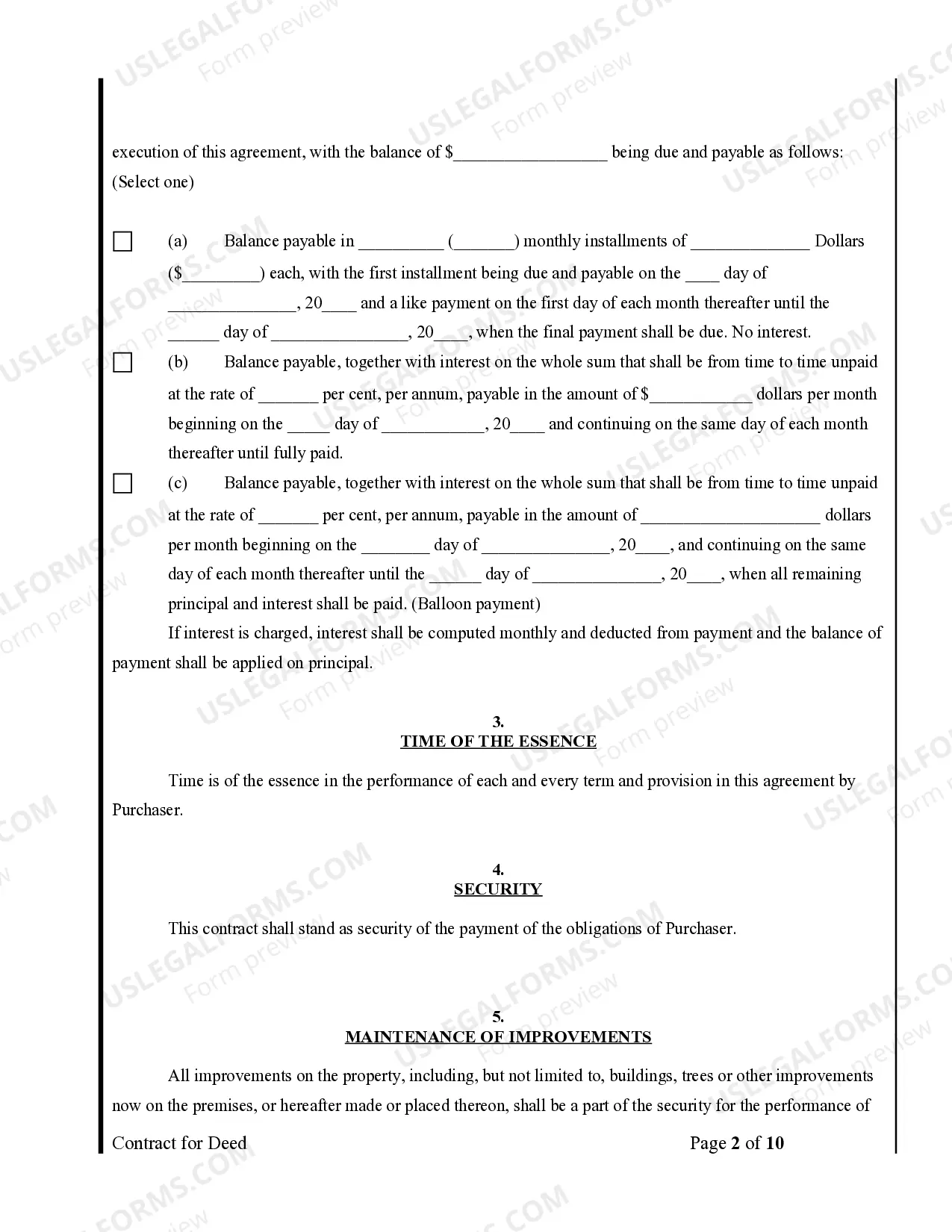 Preview Agreement or Contract for Deed for Sale and Purchase of Real Estate a/k/a Land or Executory Contract