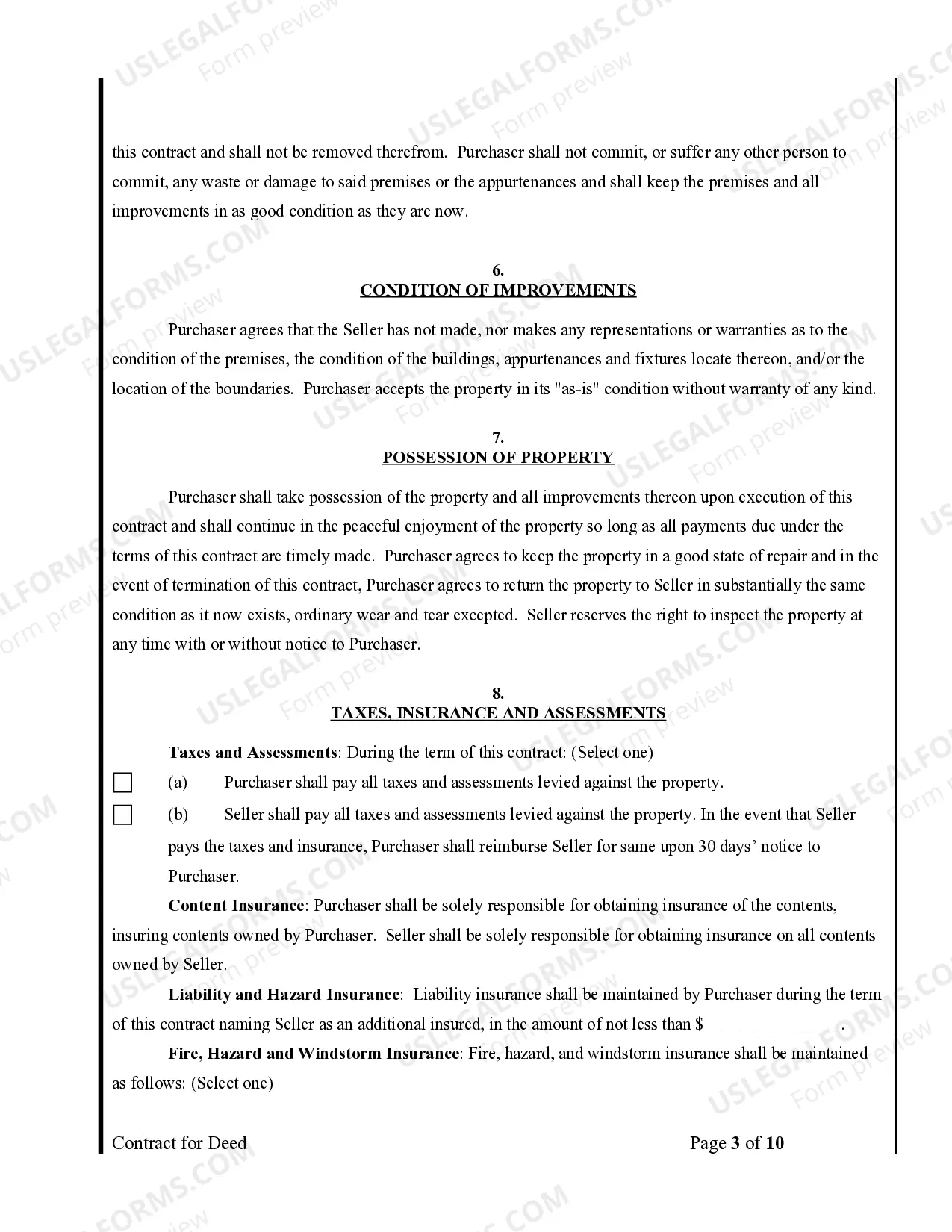 Preview Agreement or Contract for Deed for Sale and Purchase of Real Estate a/k/a Land or Executory Contract