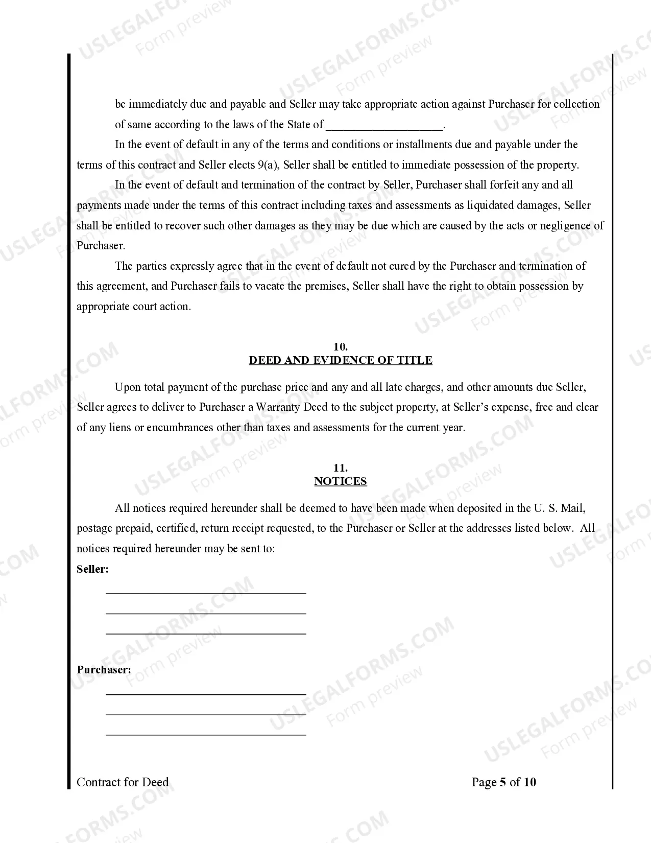 Preview Agreement or Contract for Deed for Sale and Purchase of Real Estate a/k/a Land or Executory Contract