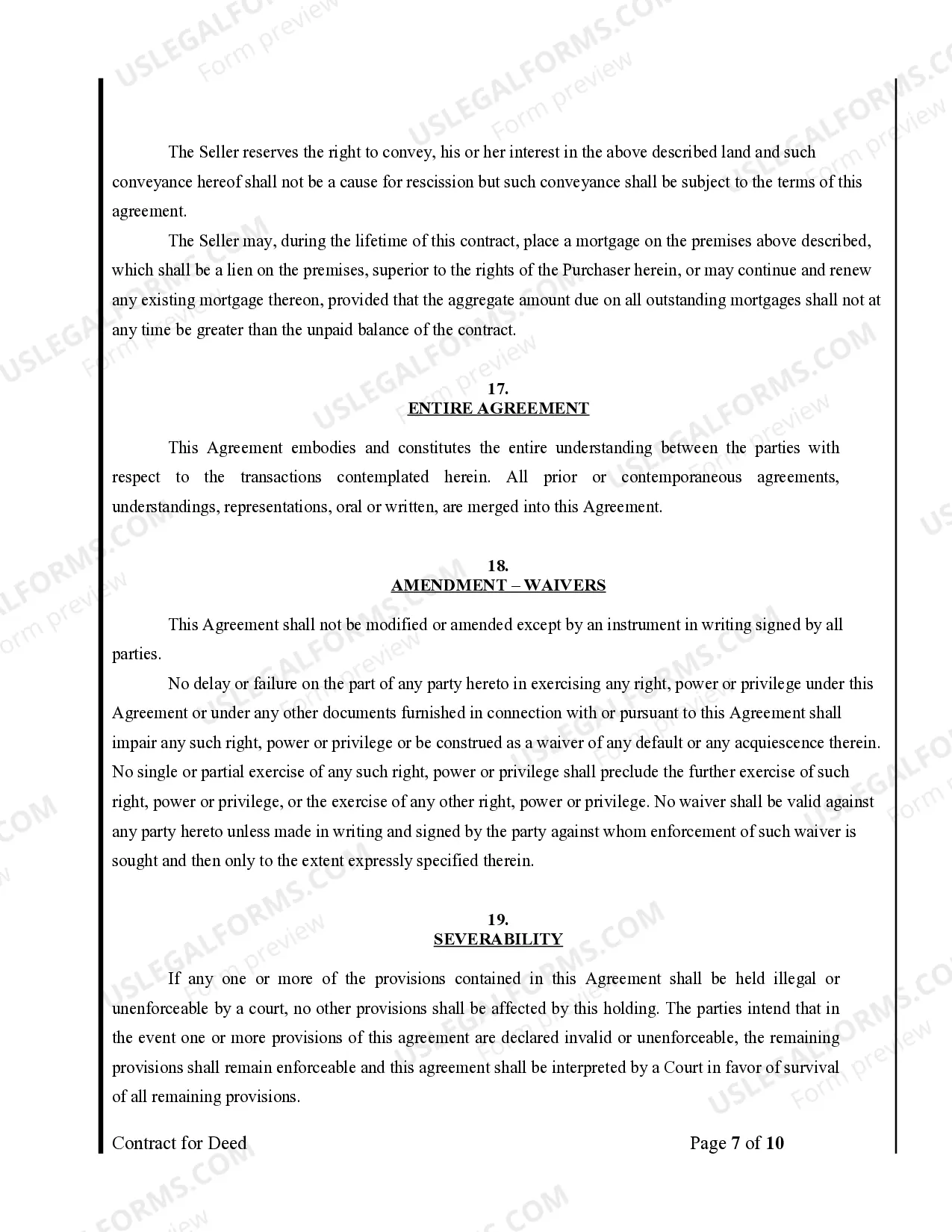 Preview Agreement or Contract for Deed for Sale and Purchase of Real Estate a/k/a Land or Executory Contract