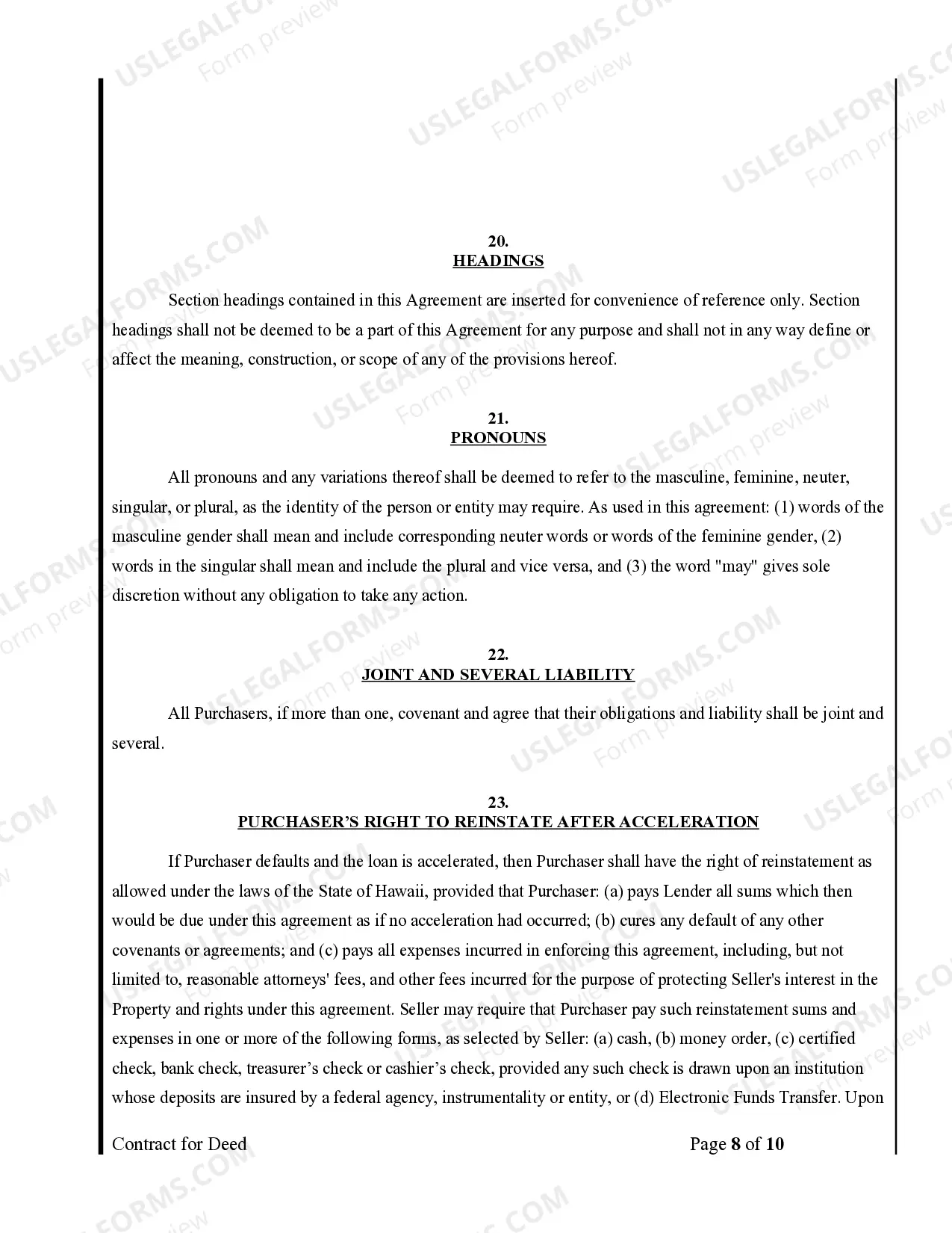 Preview Agreement or Contract for Deed for Sale and Purchase of Real Estate a/k/a Land or Executory Contract