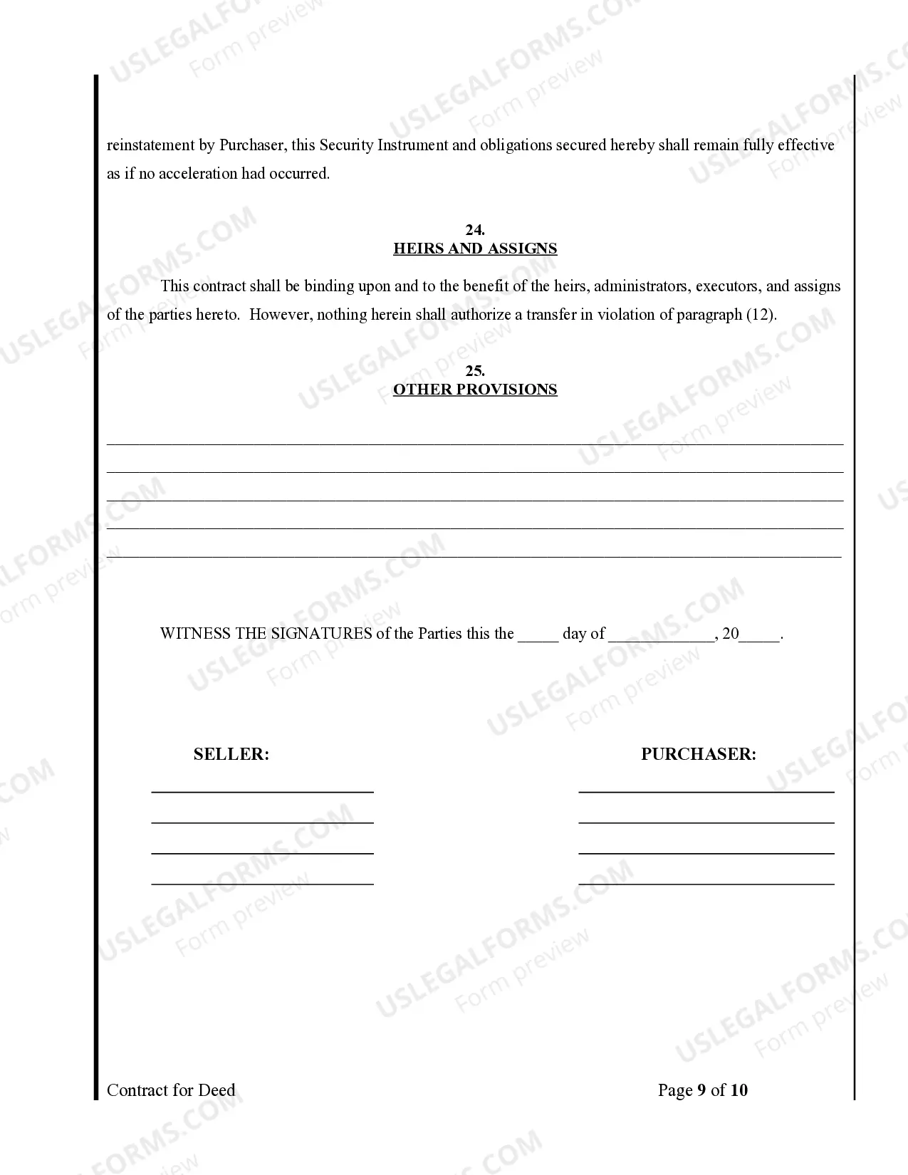 Preview Agreement or Contract for Deed for Sale and Purchase of Real Estate a/k/a Land or Executory Contract