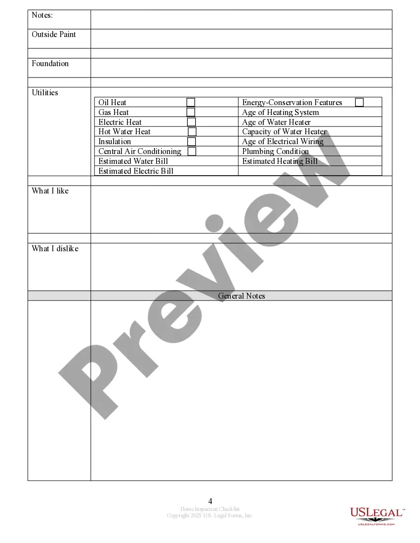 Preview Buyer's Home Inspection Checklist