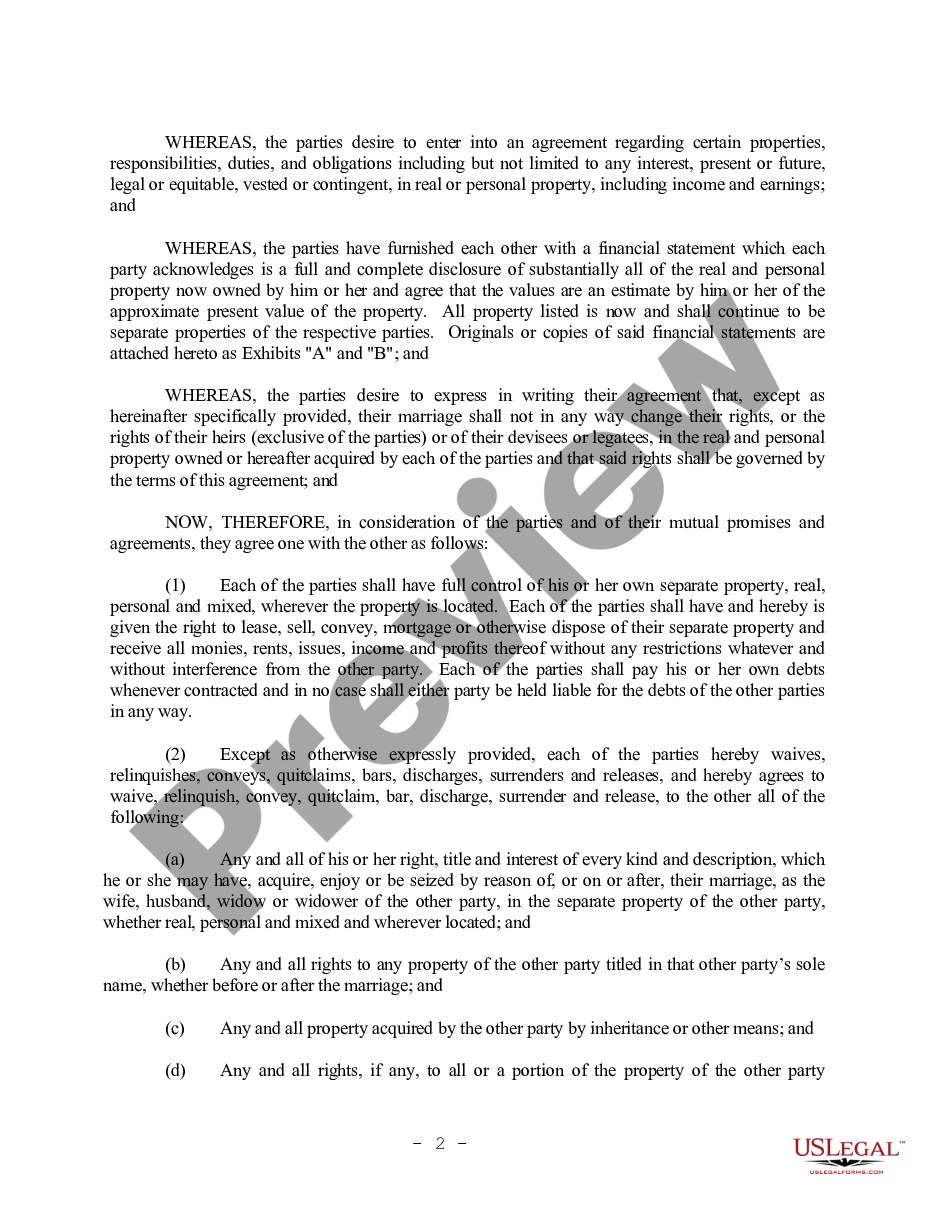 page 1 Hawaii Prenuptial Premarital Agreement without Financial Statements preview