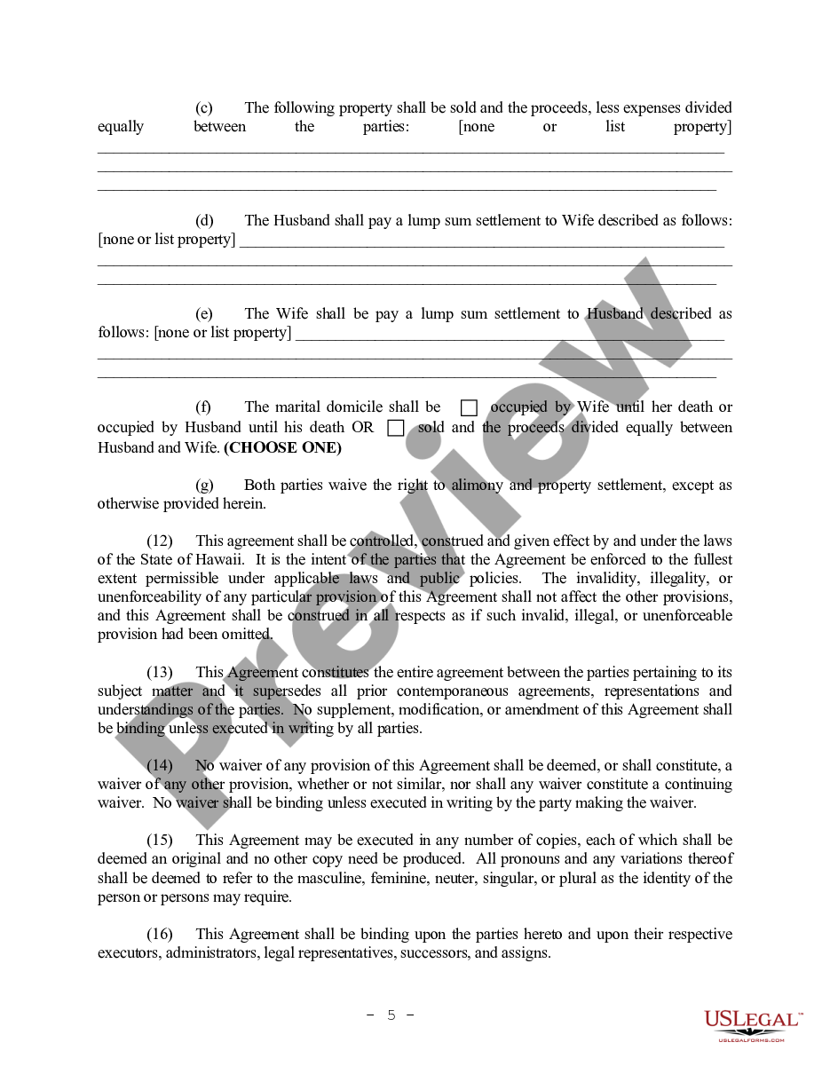 page 4 Hawaii Prenuptial Premarital Agreement without Financial Statements preview